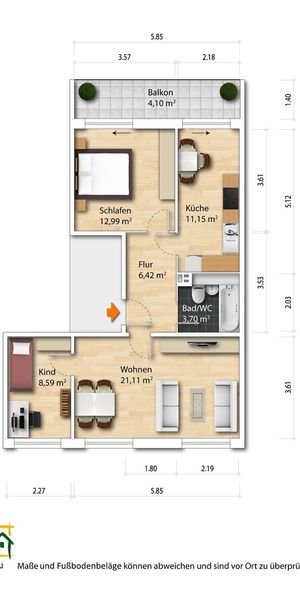 3-Zimmer Mietwohnung - Gruna - Photo 1