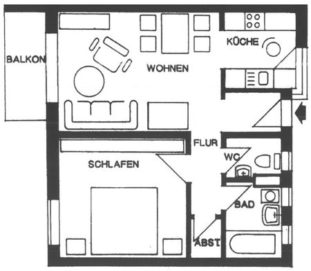 2-Raum-Wohnung, 48,6 m², Balkon, Lift, Bad mit Wanne, separates WC. - Foto 3