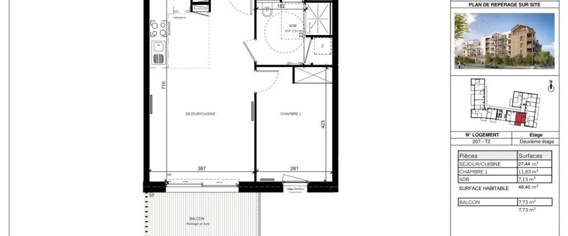 Appartement à louer 2 pièces 46.4m² - Photo 1