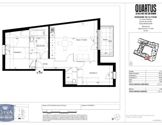 Appartement à louer 3 pièces 63.91m² - Photo 1