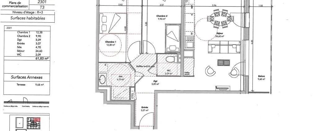 Appartement à louer 3 pièces 61.83m² - Photo 1
