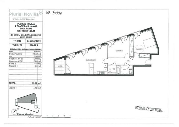 Location appartement T3 73.60m² à Reims (51100) Loyer CC * : 865.68 € Réf : ER.34996 - Photo 1