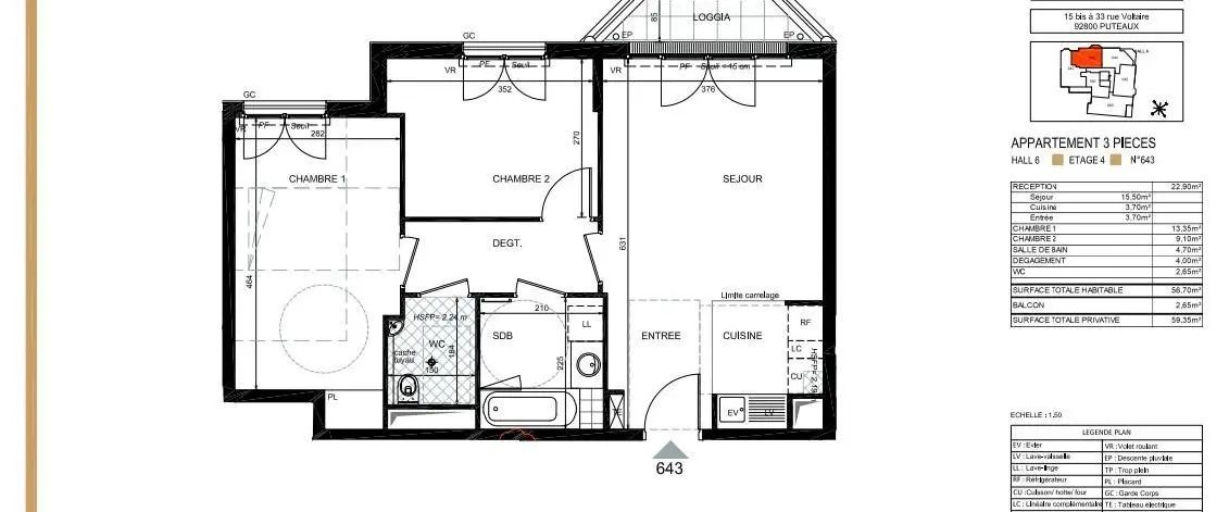 Appartement à louer 3 pièces 56.7m² - Photo 1