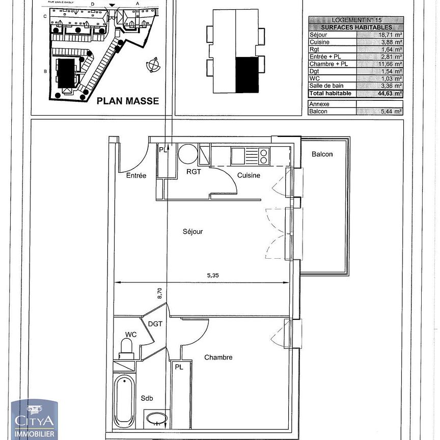Location appartement 2 pièces de 44.63m² - Photo 2