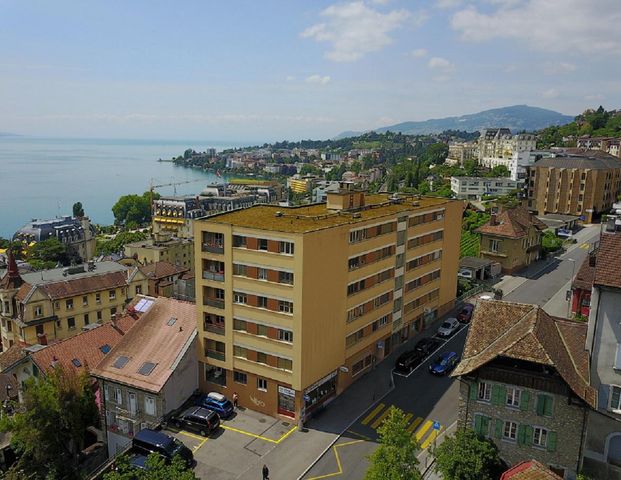 Bel appartement de 2.5 pièces situé au 5ème et dernier étage. Ce logement est composé comme suit : hall d'entrée, séjour, cuisine agencée, une chambre, une salle de bains - Foto 1