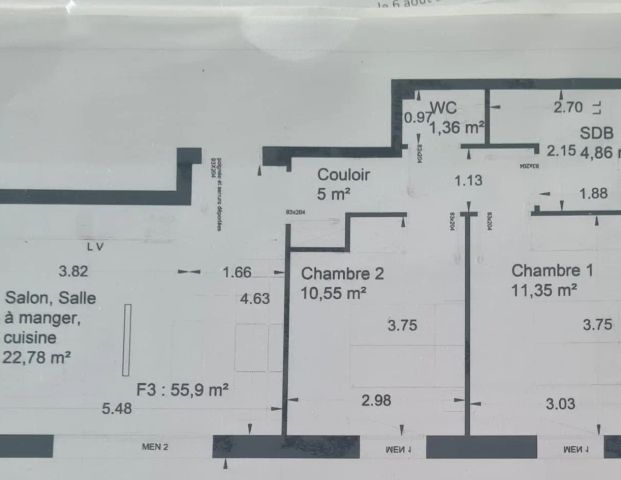 Appartement à louer 3 pièces 55.9m² - Photo 1