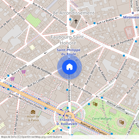 Rue Ponthieu entre rue de Colisée et Avenue Franklin Delano Roosevelt 75008 Paris (8e arrondissement)