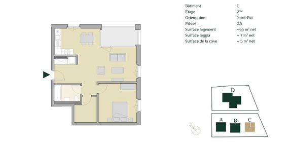 2.5 Zimmer, 53 m², 1. Stock - Photo 2