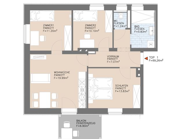 Moderne 4-Zimmer-Wohnung mit Balkon - Foto 1