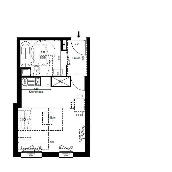 Appartement à louer 1 pièce 28.43m² - Photo 2