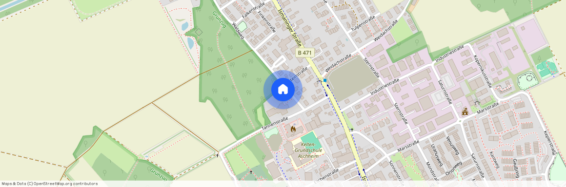 Waldweg, 85609 Aschheim ca. 10, 5 km north-east of Munich-center