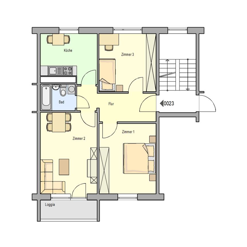 Drei Zimmer, Küche mit Fenster, Balkon - Photo 2