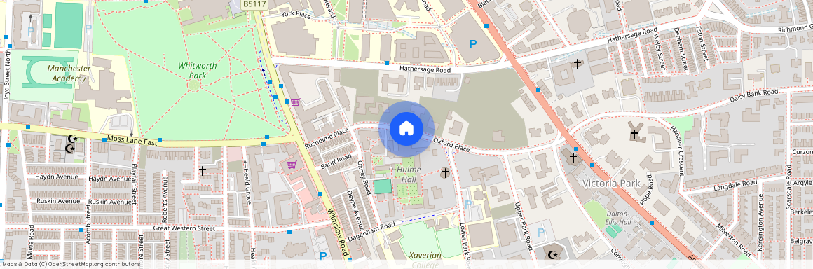 Burkhardt House, Oxford Place, Victoria Park, M14 5RR, Administration Office at Hulme Hall, Manchester