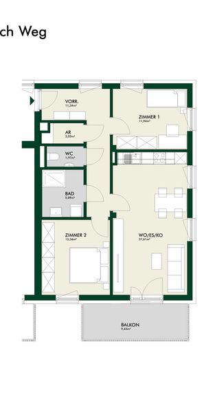 Neubau-Highlight – Stilvolle 3-Zimmer-Wohnung mit Küche, Balkon und Carportparkplätze - Photo 2