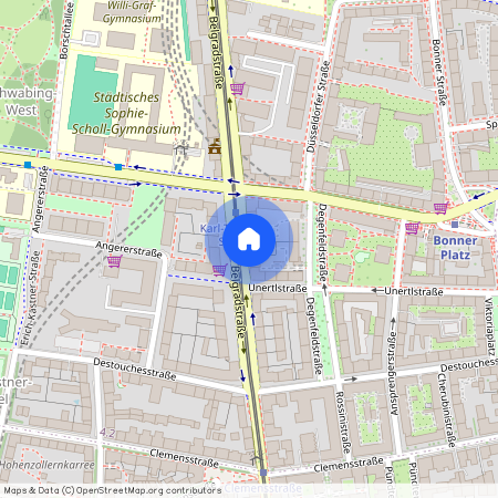 Belgradstraße, 80796 München Schwabing ca. 3, 1 km north of Munich-center