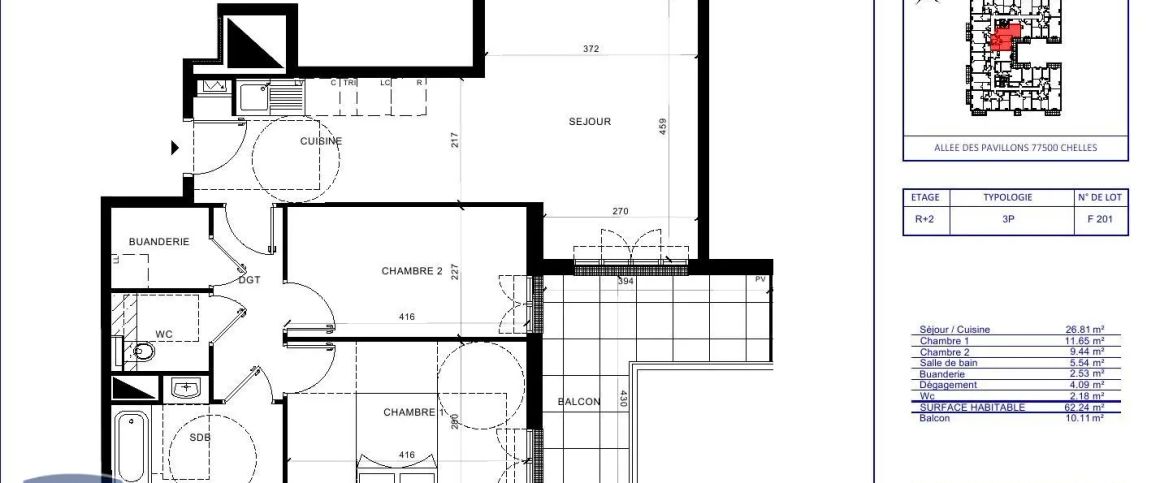 Appartement à louer 3 pièces 62.24m² - Photo 1