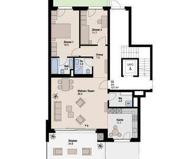 3.5 Zimmer, 95 m², EG - Foto 2