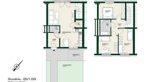 Erstbezug - Lichtdurchflutete 4-Zimmer-Maisonette mit Terrasse und Vorgarten - Foto 2