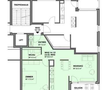 2.5 Zimmer, 64 m², 2. Stock - Photo 6