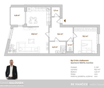 Pronájem bytu 2+kk 60 m2 - Фото 3