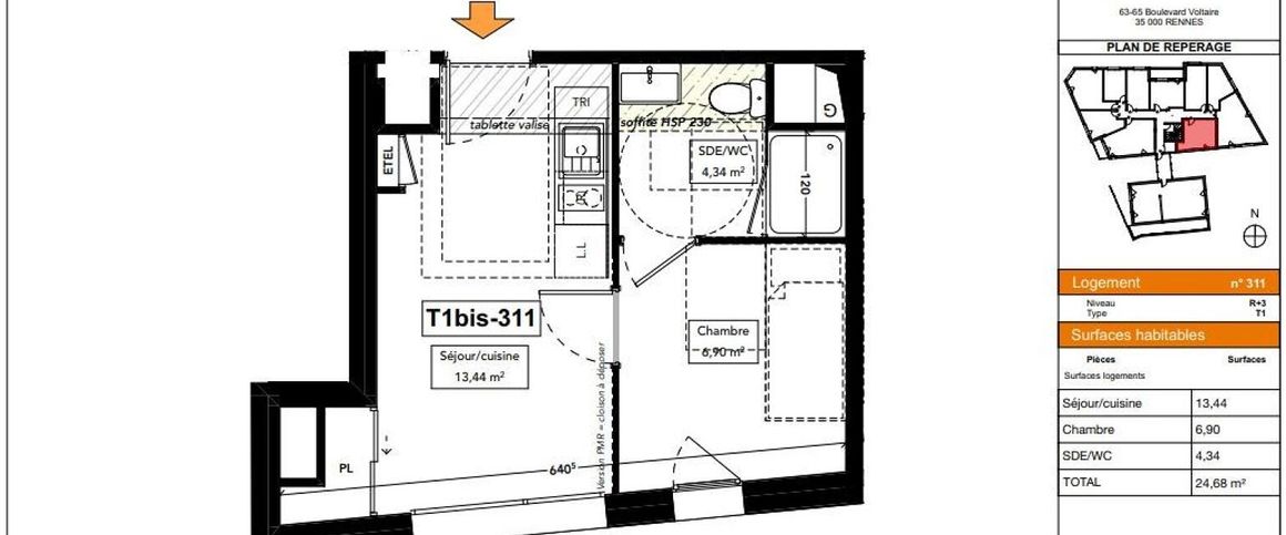 location Appartement T1 DE 24.68m² À RENNES - Photo 1