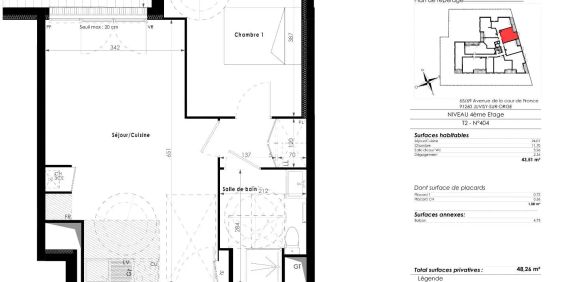 Appartement à louer 2 pièces 43.51m² - Photo 3