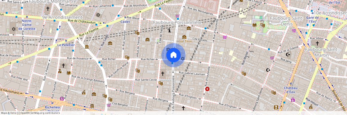 rue du Paradis entre rue du Faubourg Poissonnière et rue d`Hauteville 75010 Paris (10e arrondissement)