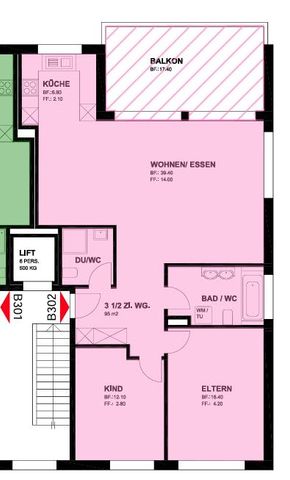 3.5 Zimmer, 95 m², 2. Stock - Foto 4