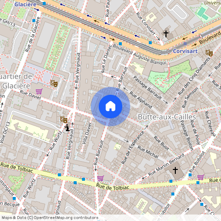 Rue de la Butte aux Cailles et Rue Barrault 75013 Paris (13e arrondissement)