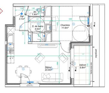 Location Appartement 2 pièces 43m² NANTES 44300 - Photo 6