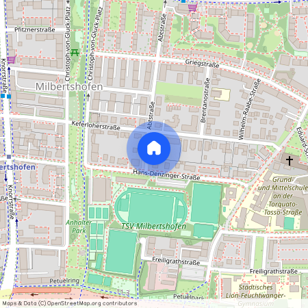 Abtstraße, 80807 München Milbertshofen ca. 4, 8 km north of Munich-center