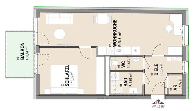 Geförderte Neubauwohnung mit Balkon im 4. Stock - Photo 1