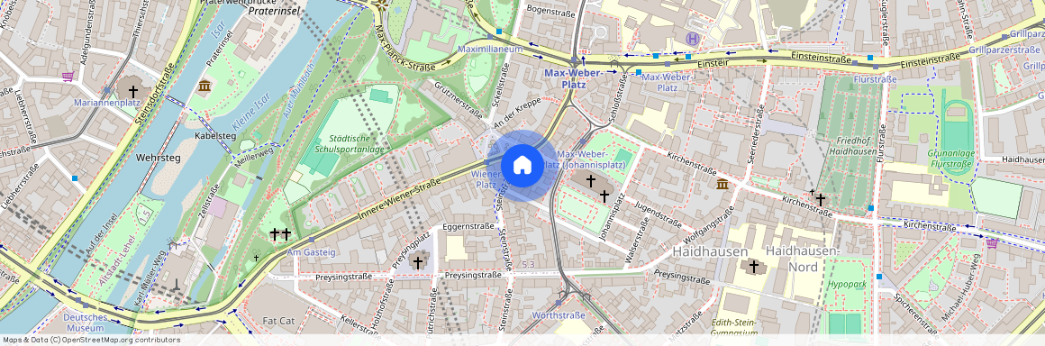 Steinstraße, 81667 München Au-Haidhausen ca. 1, 3 km south-east of Munich-center