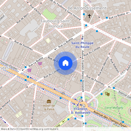 Rue Ponthieu entre rue de Colisée et rue de la Boétie 75008 Paris (8e arrondissement)