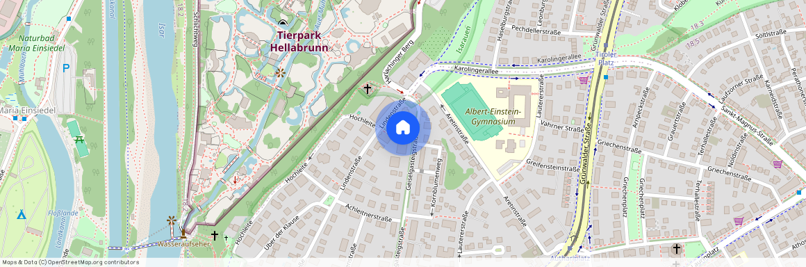 Geiselgasteigstraße, 81545 München Harlaching ca. 6, 4 km south of Munich-center