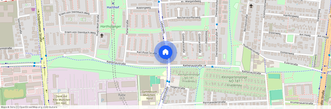 Lieberweg, 80937 München Milbertshofen ca. 7, 3 km north of Munich-center