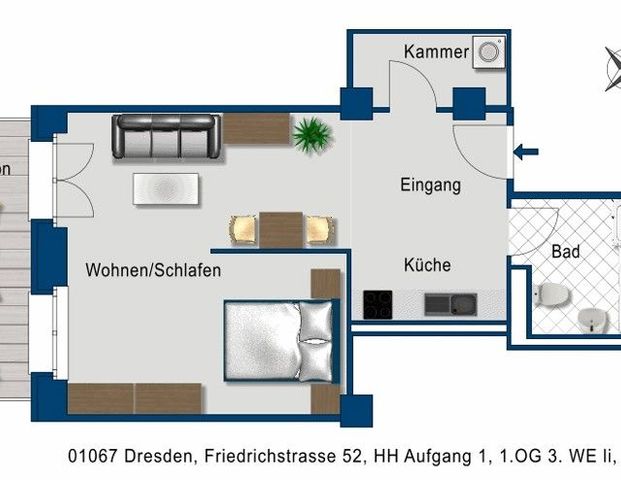 Großzügige 1-Zimmer-Wohnung mit Balkon in Friedrichstadt - Foto 1