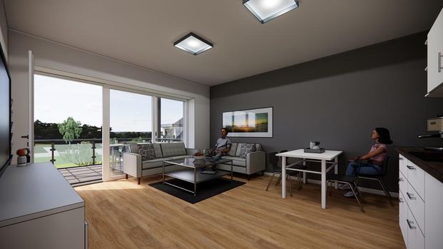 Barrierefreie 2-Zimmer-Wohnung mit Südbalkon und Aufzug nahe Leipzig/Halle im Niedrigenergiehaus - Foto 1