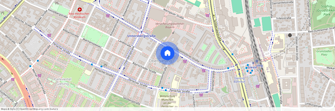 Fockensteinstraße, 81539 München Giesing ca. 3, 2 km south of Munich-center