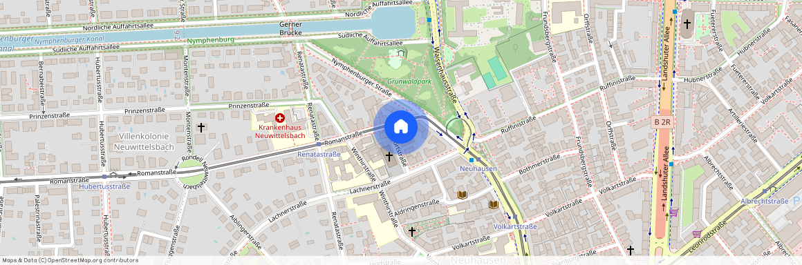 Romanstr., 80639 München Nymphenburg ca. 4, 4 km north-west of Munich-center