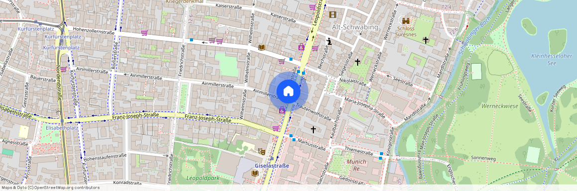 Ainmillerstraße, 80801 München Schwabing ca. 2, 2 km north of Munich-center