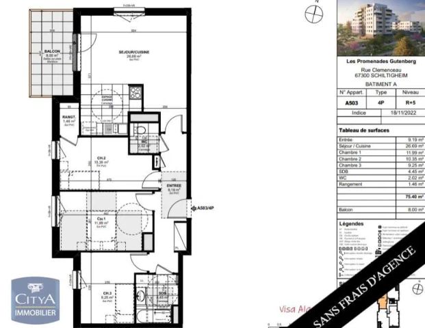 Appartement à louer 4 pièces 75.4m² - Photo 1