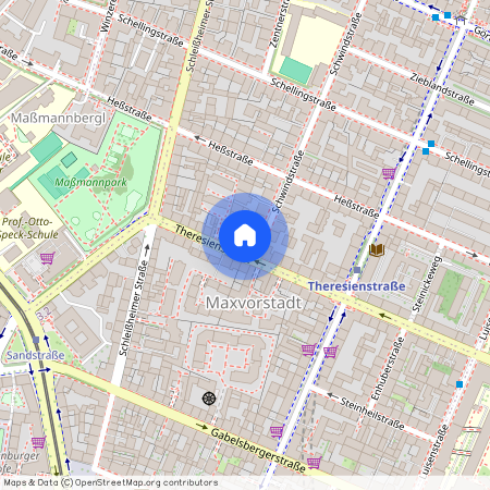 Schwindstraße, 80798 München Maxvorstadt ca. 1, 9 km north-west of Munich-center