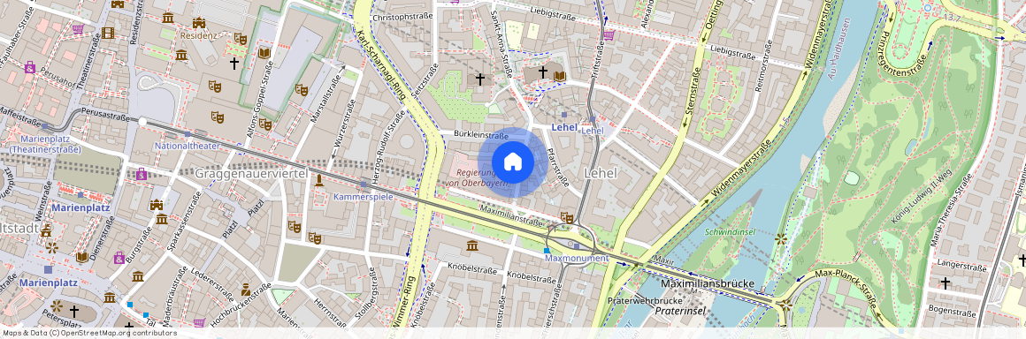 St.-Anna-Straße, 80538 München Lehel ca. 0, 5 km east of Munich-center