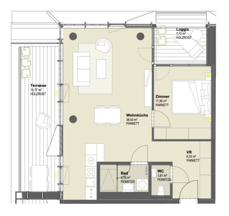 UNBEFRISTETE 2 Zimmer-Wohnung mit viel Freifläche - Photo 4