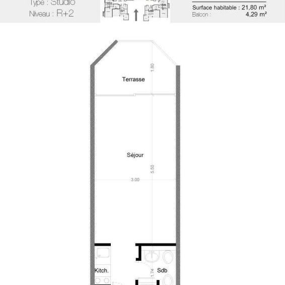 Studio 23.1 m², kitchenette équipée, avec balcon. - Photo 1