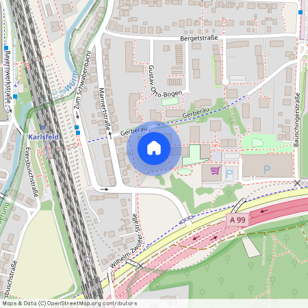 Gerberau, 80997 München Allach ca. 11, 8 km north-west of Munich-center