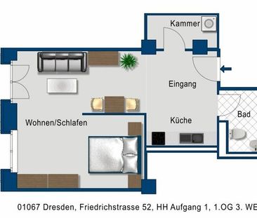 Großzügige 1-Zimmer-Wohnung mit Balkon in Friedrichstadt - Photo 1