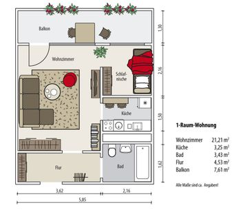 1-Raum-Wohnung mit Balkon sucht neuen Mieter - Foto 6