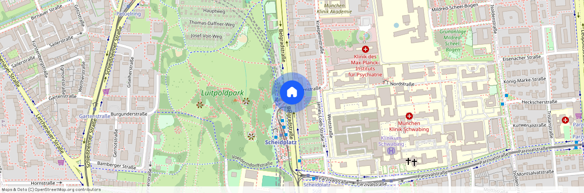 Belgradstraße, 80804 München Schwabing-West ca. 4, 2 km north of Munich-center